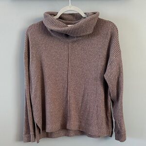Lush Ribbed Cowl Neck Sweater - Taupe